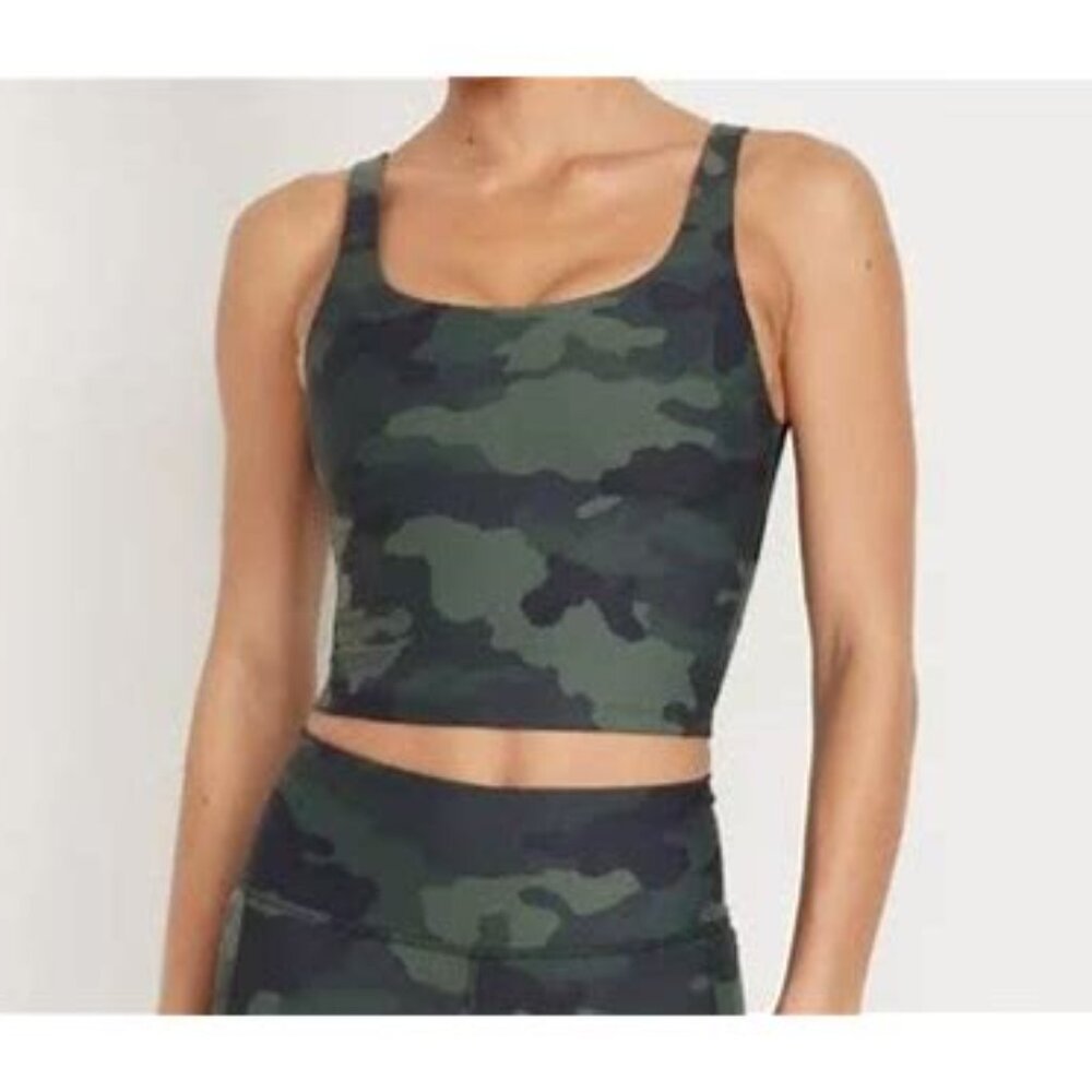 Old Navy Light Support PowerSoft Longline Sports Bra In Camo Size Medium